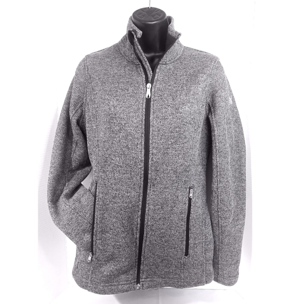 Spyder Womens Gray Full Zip Sweater Knit Fleece Lined Jacket Size M